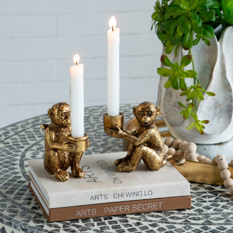 Artekko Artekko Animal Χρυσό Διακοσμητικό Κηροπήγιο Ρητίνης με Μαϊμού (15.5x7x12.8)cm 72435