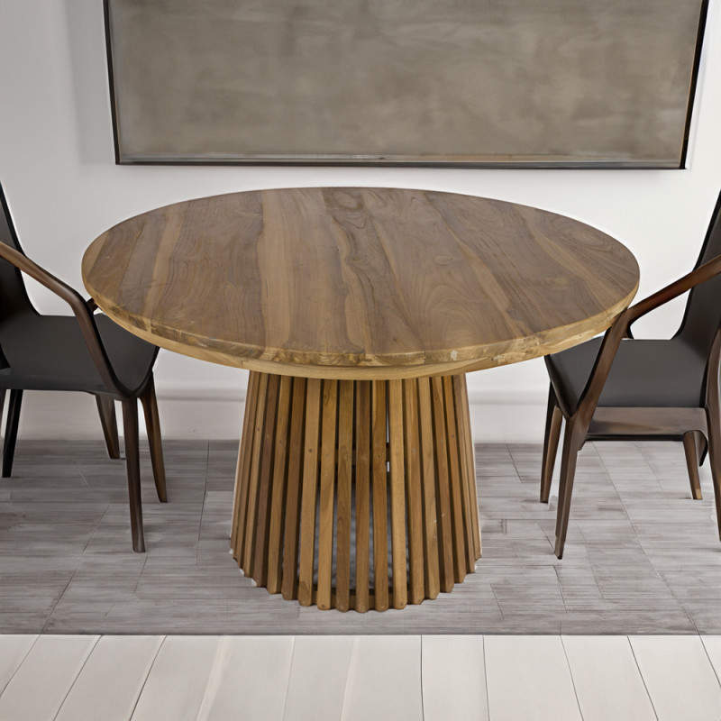 Artekko Artekko Munggur Remi Ξύλινο Στρογγυλό Τραπέζι Ροτόντα σε Φυσική Απόχρωση (120x120x75)cm 730-3216