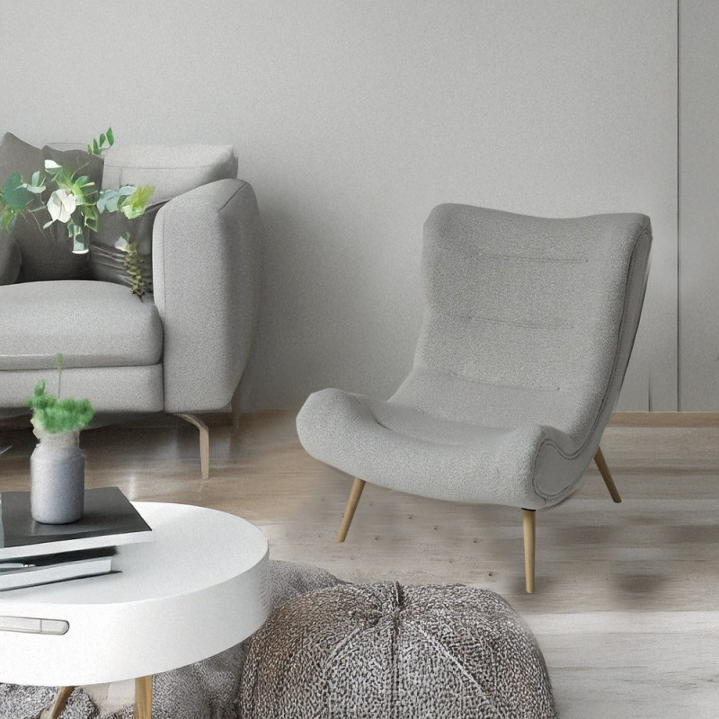 Artekko Artekko Cloud Μπεζ Υφασμάτινη Μπουκλέ Πολυθρόνα (97x80x100)cm 735-2202-W