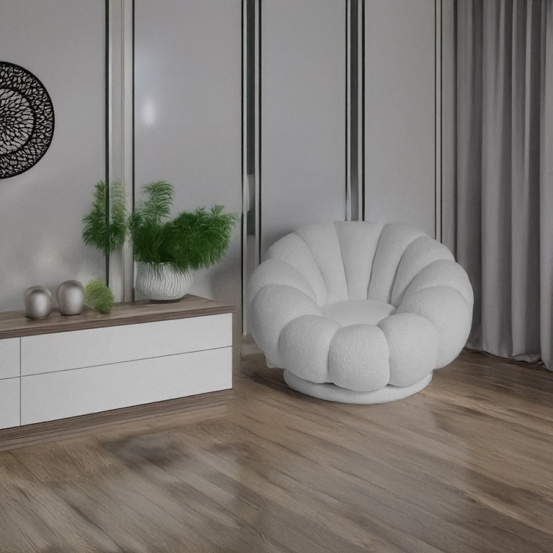 Artekko Artekko Cloud Λευκή Υφασμάτινη Μπουκλέ Περιστρεφόμενη Πολυθρόνα (98x97x69)cm 735-2206