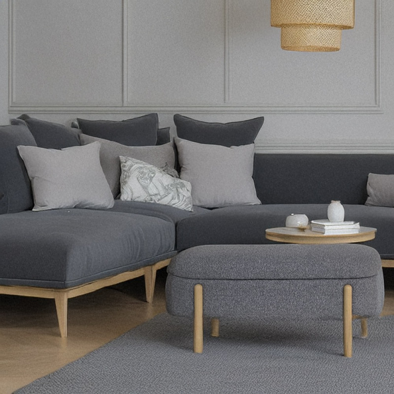 Artekko Artekko Cloud Γκρι Υφασμάτινο Μπουκλέ Σκαμπό Ταμπουρέ με Αποθηκευτικό Χώρο (108x41x48)cm 735-2207-E