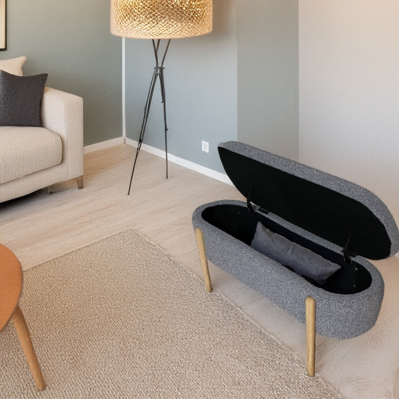 Artekko Artekko Cloud Γκρι Υφασμάτινο Μπουκλέ Σκαμπό Ταμπουρέ με Αποθηκευτικό Χώρο (108x41x48)cm 735-2207-E