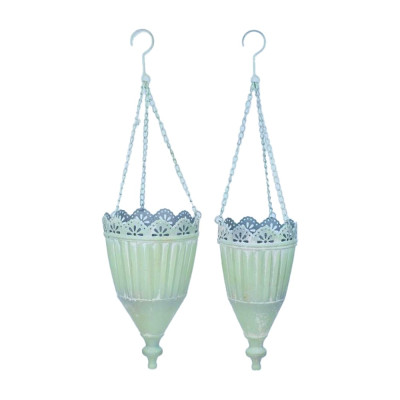 Artekko Artekko Planter Πράσινα Μεταλλικά Κρεμαστά Κασπό (19x19x34/72)cm 2pcs 742-2315