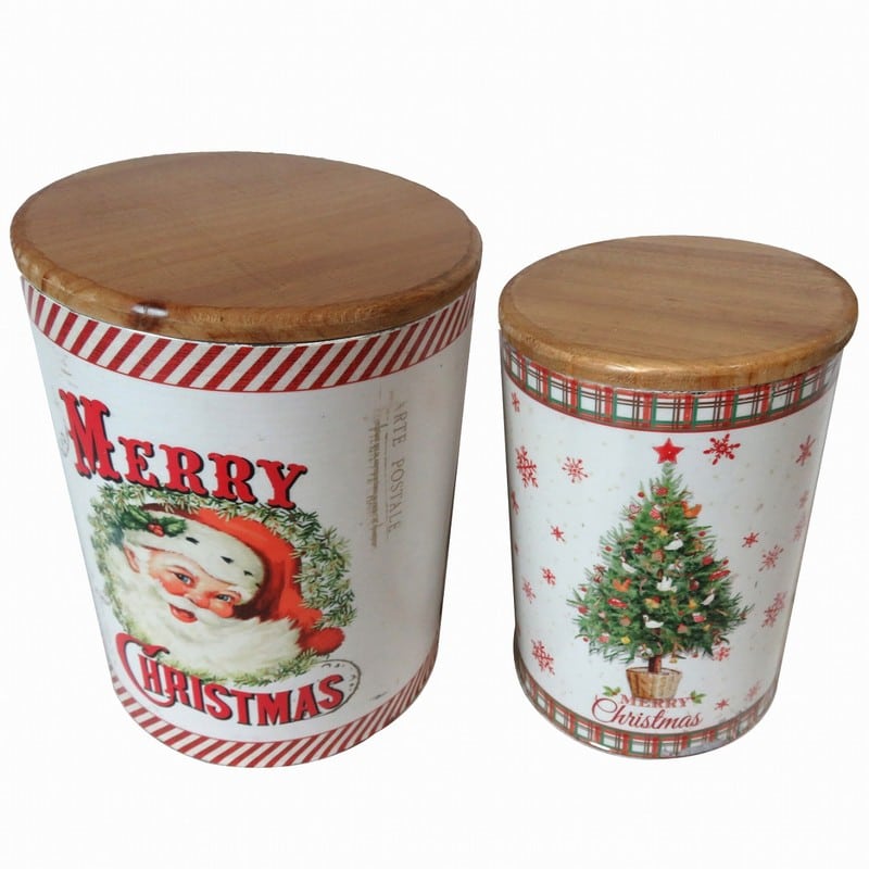 Artekko Artekko Δοχεία Χριστουγεννιάτικα μέταλλο με ξύλο (18x18x23)cm 742-2338