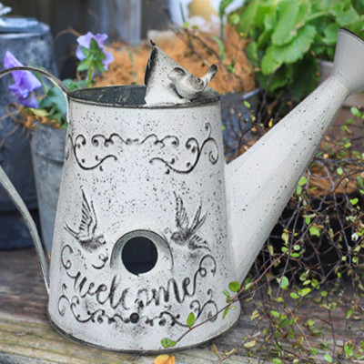 Artekko Artekko Birdhouse Μεταλλικό Διακοσμητικό Ποτιστήρι σε Λευκή Πατίνα (36x17x27)cm 742-2472