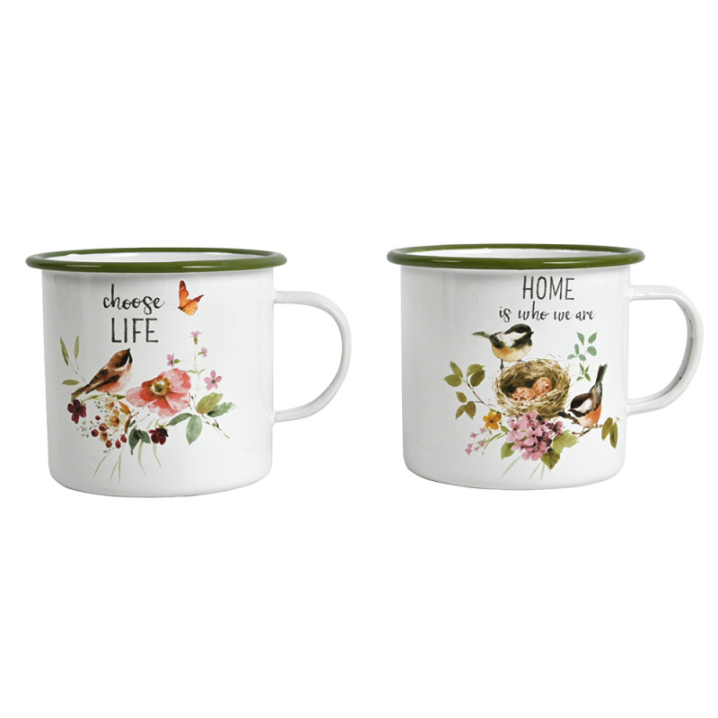 Artekko Artekko Mug Λευκές Μεταλλικές Κούπες με Πράσινα Σχέδια (14x11x10)cm 2pcs 742-2507