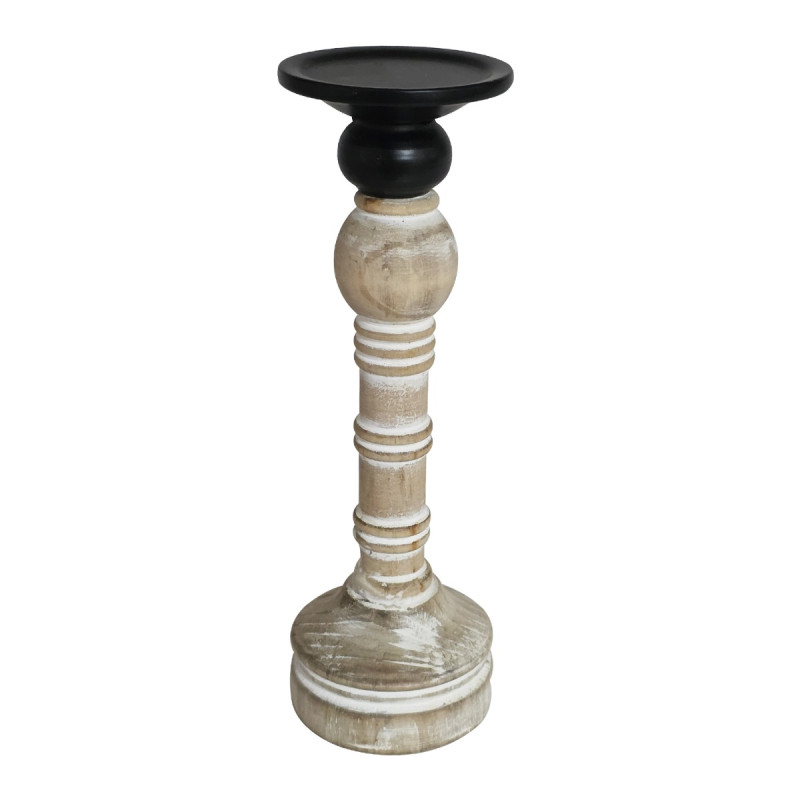 Artekko Artekko Candle Holder Ξύλινο Κηροπήγιο σε Λευκή Πατίνα (10x10x37.5)cm 742-2612