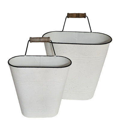 Artekko Artekko Planter Μεταλλικά Διακοσμητικά Κουβαδάκια Κασπό σε Λευκή Πατίνα (30x16x37)cm (25x10x30)cm 2pcs 742-2622
