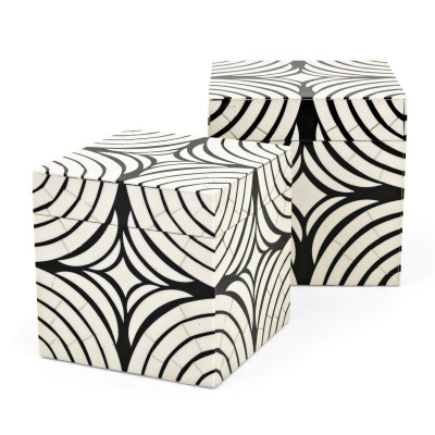 Artekko Artekko Ivory Κοσμηματοθήκη Κουτί Διακοσμητικό MDF Ρητίνη Ασπρόμαυρο (20x20x20)cm Σετ/2 75107-2