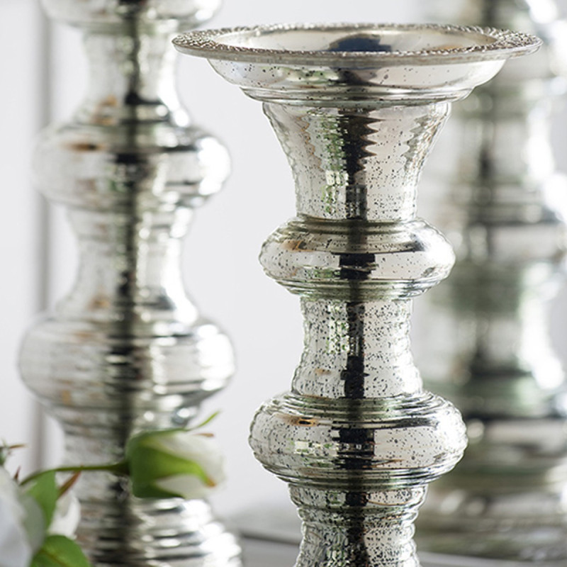 Artekko Artekko Pillar Ασημί Αντικέ Γυάλινο Κηροπήγιο (15.6x15.6x37.5)cm 77255