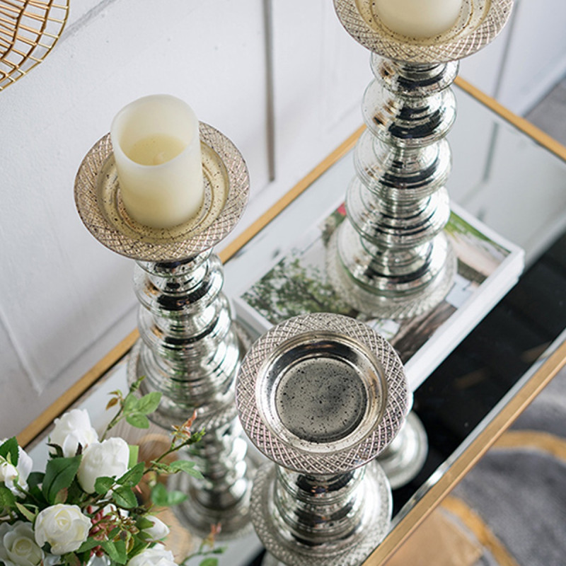 Artekko Artekko Pillar Ασημί Αντικέ Γυάλινο Κηροπήγιο (15.6x15.6x37.5)cm 77255