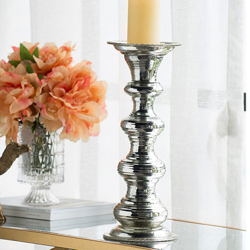 Artekko Artekko Pillar Ασημί Αντικέ Γυάλινο Κηροπήγιο (15.6x15.6x37.5)cm 77255