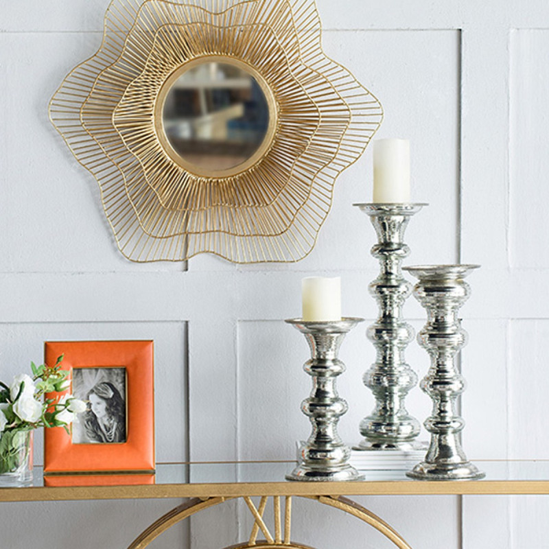 Artekko Artekko Pillar Ασημί Αντικέ Γυάλινο Κηροπήγιο (15.6x15.6x37.5)cm 77255