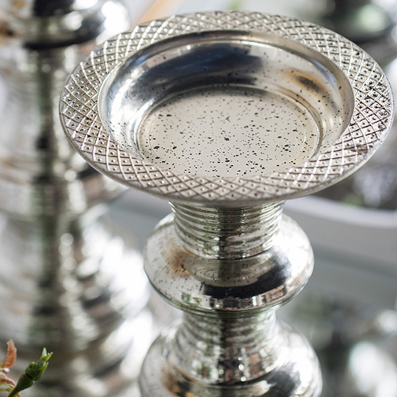 Artekko Artekko Pillar Ασημί Αντικέ Γυάλινο Κηροπήγιο (15.6x15.6x37.5)cm 77255