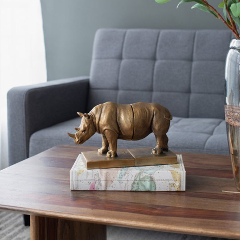 Artekko Artekko Animal Μπρονζέ Βιβλιοστάτες Ρητίνης με Ρινόκερο (34x15.3x20.4)cm 2pcs 77334