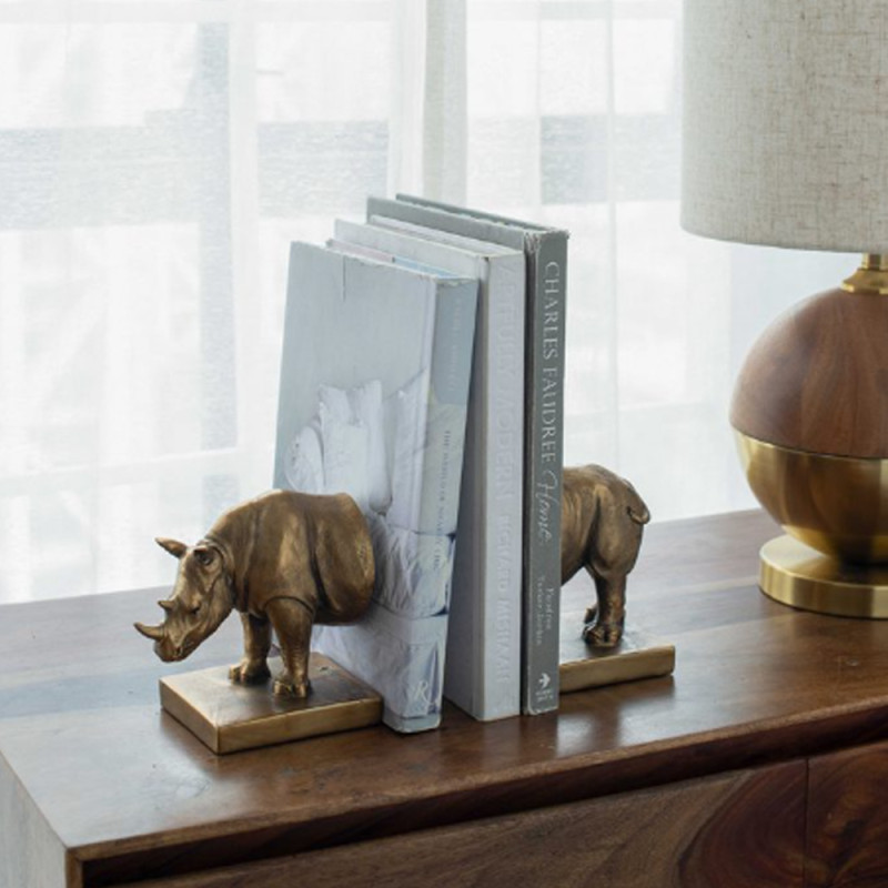 Artekko Artekko Animal Μπρονζέ Βιβλιοστάτες Ρητίνης με Ρινόκερο (34x15.3x20.4)cm 2pcs 77334