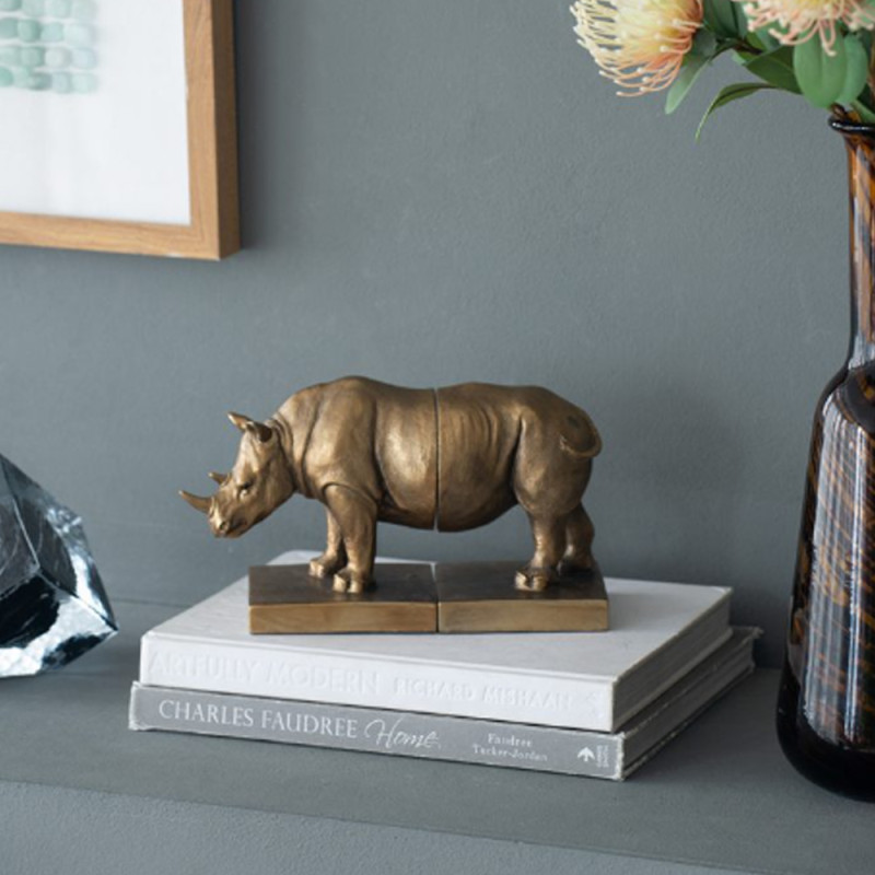 Artekko Artekko Animal Μπρονζέ Βιβλιοστάτες Ρητίνης με Ρινόκερο (34x15.3x20.4)cm 2pcs 77334