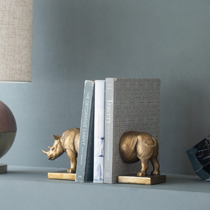 Artekko Artekko Animal Μπρονζέ Βιβλιοστάτες Ρητίνης με Ρινόκερο (34x15.3x20.4)cm 2pcs 77334
