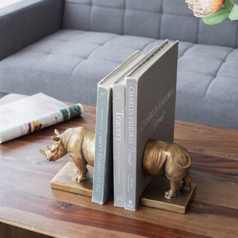 Artekko Artekko Animal Μπρονζέ Βιβλιοστάτες Ρητίνης με Ρινόκερο (34x15.3x20.4)cm 2pcs 77334
