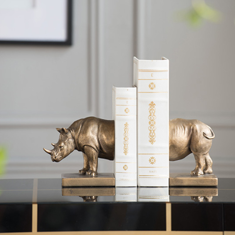 Artekko Artekko Animal Μπρονζέ Βιβλιοστάτες Ρητίνης με Ρινόκερο (34x15.3x20.4)cm 2pcs 77334