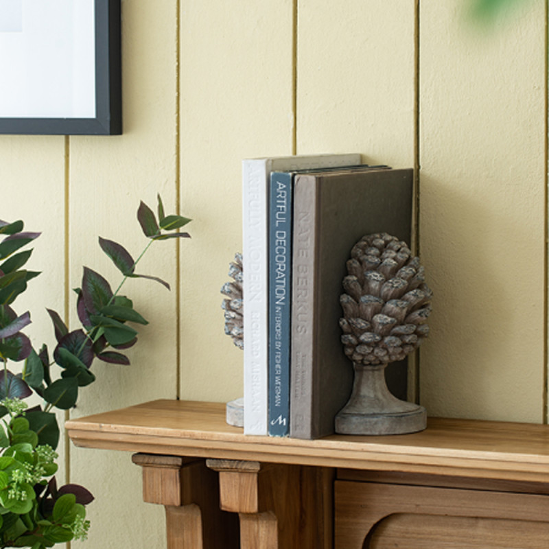 Artekko Artekko Pine Cone Γκρι Βιβλιοστάτες Ρητίνης με Κουκουνάρα (23.5x18.5x15.5)cm 2pcs 77340