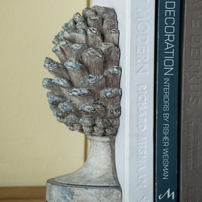 Artekko Artekko Pine Cone Γκρι Βιβλιοστάτες Ρητίνης με Κουκουνάρα (23.5x18.5x15.5)cm 2pcs 77340