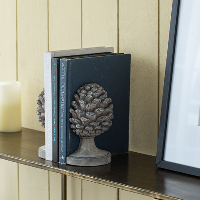 Artekko Artekko Pine Cone Γκρι Βιβλιοστάτες Ρητίνης με Κουκουνάρα (23.5x18.5x15.5)cm 2pcs 77340