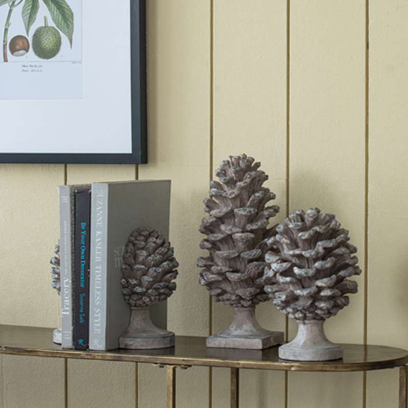 Artekko Artekko Pine Cone Γκρι Βιβλιοστάτες Ρητίνης με Κουκουνάρα (23.5x18.5x15.5)cm 2pcs 77340