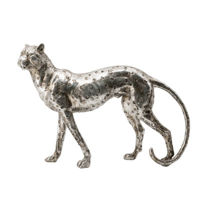 Artekko Artekko Animal Ασημί Επιτραπέζιο Διακοσμητικό Τζάγκουαρ από Ρητίνη (33x8x23.5)cm 77605