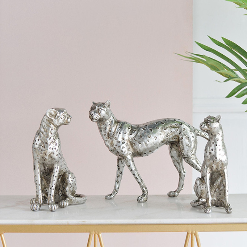 Artekko Artekko Animal Ασημί Επιτραπέζιο Διακοσμητικό Τζάγκουαρ από Ρητίνη (33x8x23.5)cm 77605