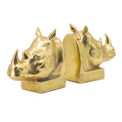 Artekko Artekko Rhino Βιβλιοστάτες Ρινόκερος Ρητίνη Χρυσό (15.5x8.9x14.5)cm Σετ/2 77610