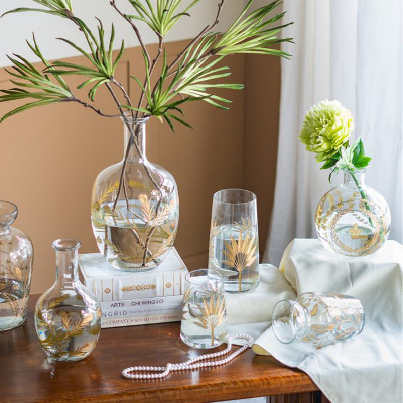 Artekko Artekko Aphelios Γυάλινο Διάφανο Διακοσμητικό Βάζο με Χρυσές Λεπτομέρειες (17x17x29)cm 77966-DS