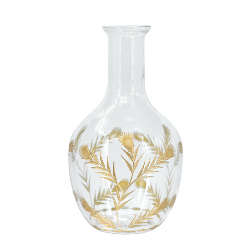 Artekko Artekko Aphelios Γυάλινο Διάφανο Διακοσμητικό Βάζο με Χρυσές Λεπτομέρειες (17x17x29)cm 77966-DS