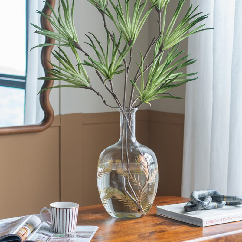 Artekko Artekko Aphelios Γυάλινο Διάφανο Διακοσμητικό Βάζο με Χρυσές Λεπτομέρειες (23x23x41)cm 77967-DS