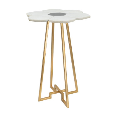 Artekko Artekko Marble Ασπρόμαυρο Μαρμάρινο Βοηθητικό Τραπέζι με Χρυσή Μεταλλική Βάση (52x52x50)cm 78278-DS