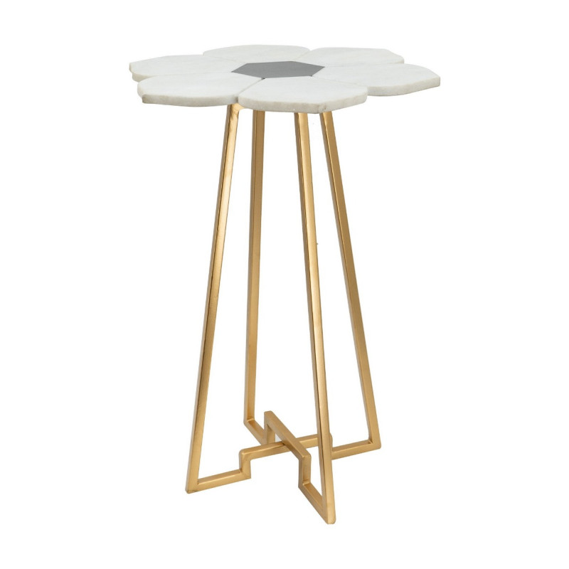Artekko Artekko Marble Ασπρόμαυρο Μαρμάρινο Βοηθητικό Τραπέζι με Χρυσή Μεταλλική Βάση (52x52x50)cm 78278-DS