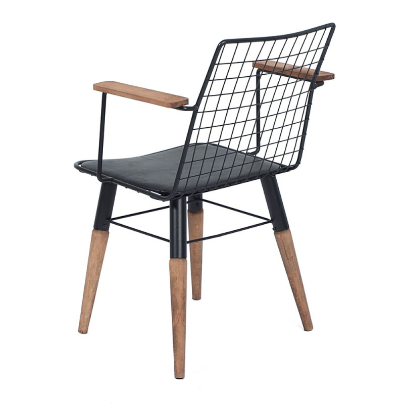 Artekko Artekko Trend Μεταλλική Μαύρη Καρέκλα με Ξύλινα Πόδια και Μπράτσα (56x52x81)cm 783-0016