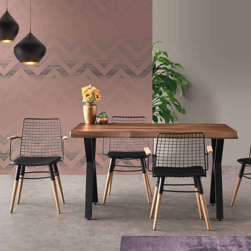 Artekko Artekko Trend Μεταλλική Μαύρη Καρέκλα με Ξύλινα Πόδια και Μπράτσα (56x52x81)cm 783-0016