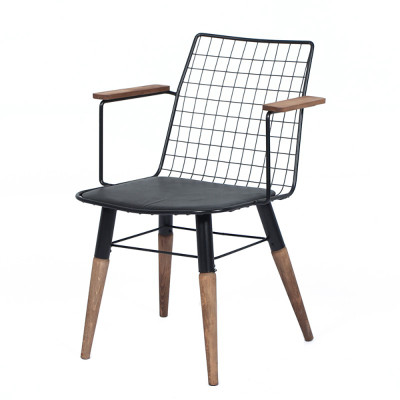 Artekko Artekko Trend Μεταλλική Μαύρη Καρέκλα με Ξύλινα Πόδια και Μπράτσα (56x52x81)cm 783-0016