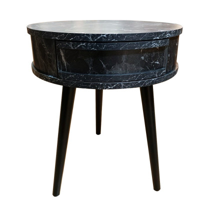 Artekko Artekko Strons Στρογγυλό Βοηθητικό Τραπέζι MDF με Εφέ Μαύρου Μαρμάρου (51x51x58)cm 783-0034