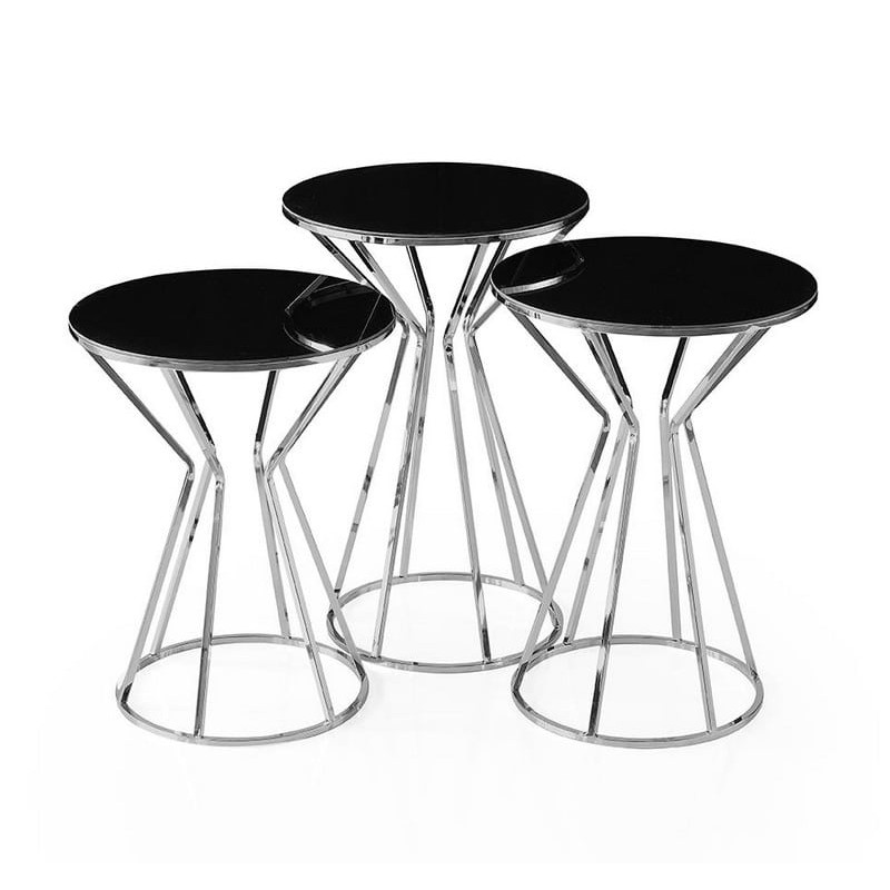 Artekko Artekko Gruemiys Τραπεζάκια Βοηθητικά Σετ/3 Μέταλλο Inox / Μαύρο Φιμέ Γυαλί Στρογγυλά (42,5x42,5x50)cm (42,5x42,5x55)cm (42,5x42,5x60)cm 783-0042