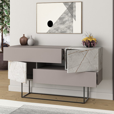 Artekko Artekko Eros Mocha Μπουφές MDF/Μέταλλο Γκρι/Λευκό (145x40x82)cm 783-0120