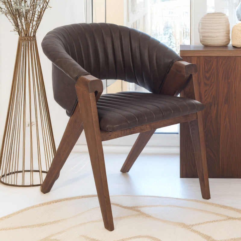 Artekko Artekko Volk Καρέκλα με Καρυδί Ξύλινο Σκελετό και Καφέ Τεχνόδερμα (60x65x75)cm 783-1514-A