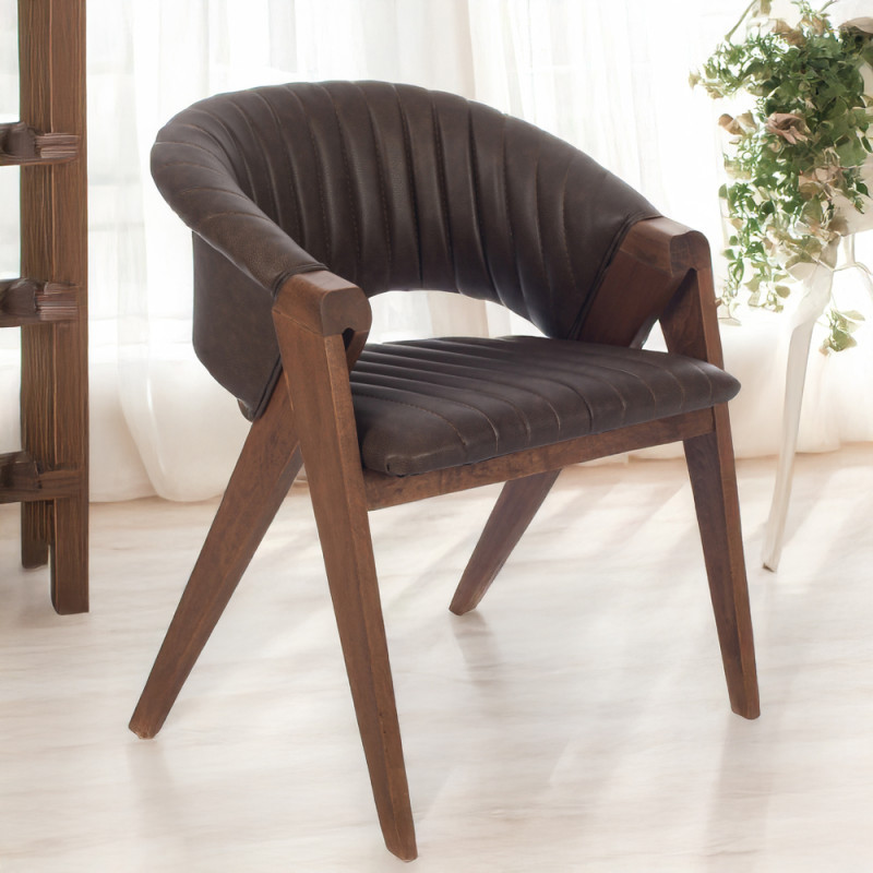 Artekko Artekko Volk Καρέκλα με Καρυδί Ξύλινο Σκελετό και Καφέ Τεχνόδερμα (60x65x75)cm 783-1514-A