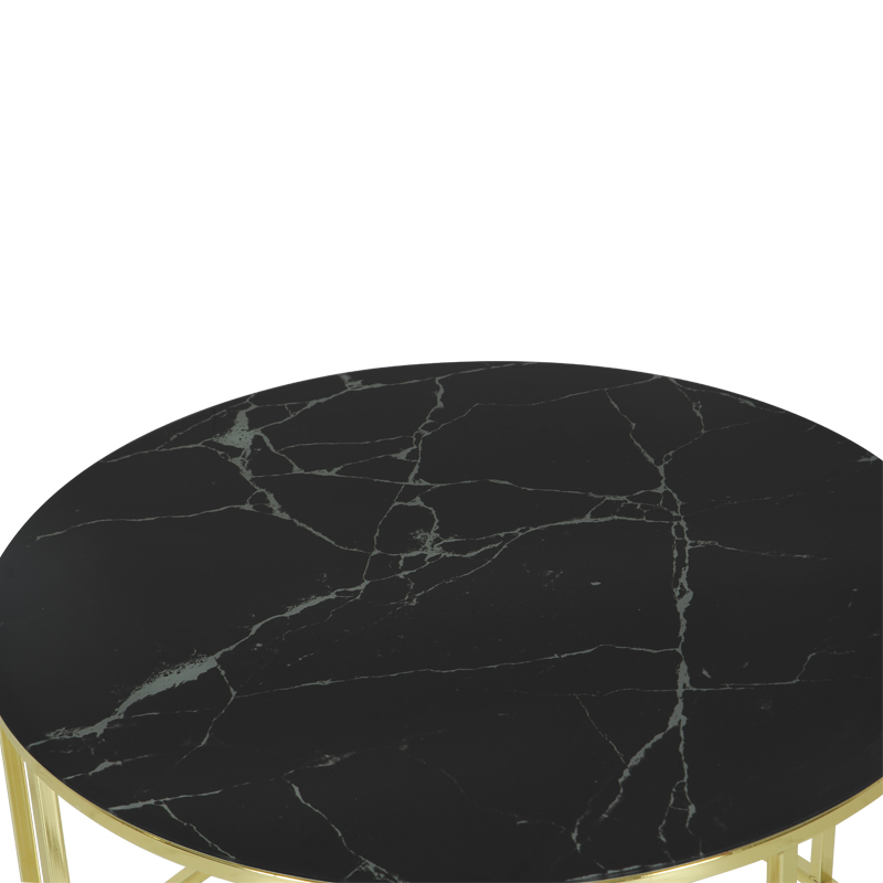 Artekko Artekko Trio Τραπέζι Σαλονιού Μεταλλικό Χρυσό με Μαύρο Μάρμαρο Καπάκι (75x75x45)cm 783-2503