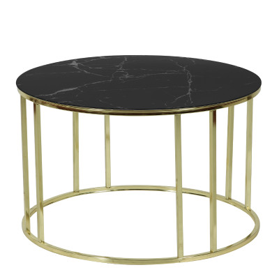 Artekko Artekko Trio Τραπέζι Σαλονιού Μεταλλικό Χρυσό με Μαύρο Μάρμαρο Καπάκι (75x75x45)cm 783-2503