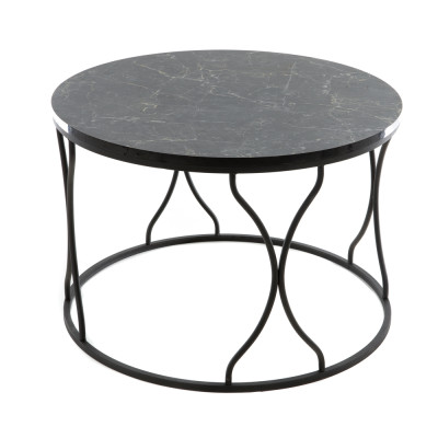 Artekko Artekko Τραπέζι σαλονιού μεταλλικό Φ75x45 με μαύρο σκελετό και εφέ μαρμάρου 783-2539
