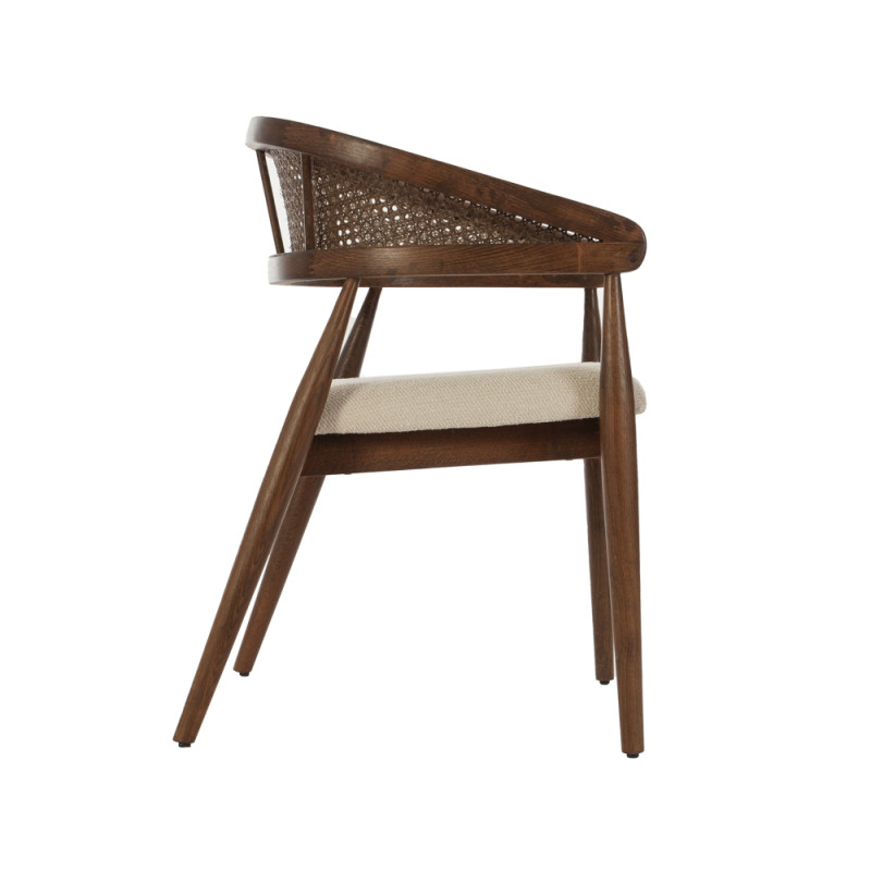 Artekko Artekko Maya Καφέ Ξύλινη Πολυθρόνα με Ψάθα και Μπεζ Μπουκλέ Ύφασμα (53x50x76)cm 783-6013