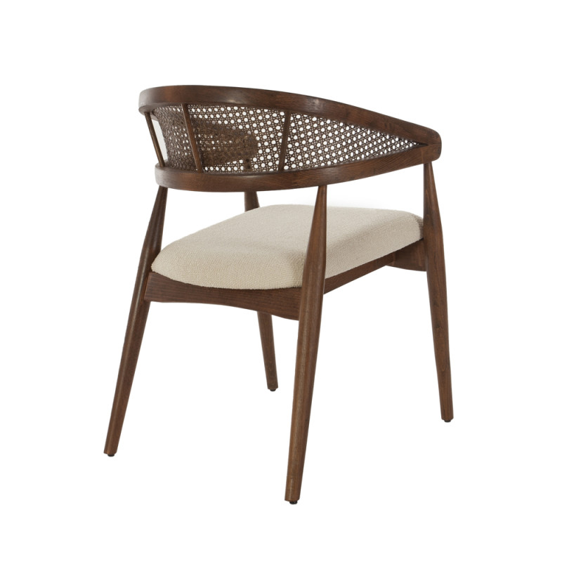 Artekko Artekko Maya Καφέ Ξύλινη Πολυθρόνα με Ψάθα και Μπεζ Μπουκλέ Ύφασμα (53x50x76)cm 783-6013