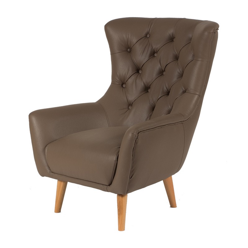 Artekko Artekko Μπερζέρα ZUMRUT Καφέ με ξύλινα πόδια (78x75x105)cm 783-7148